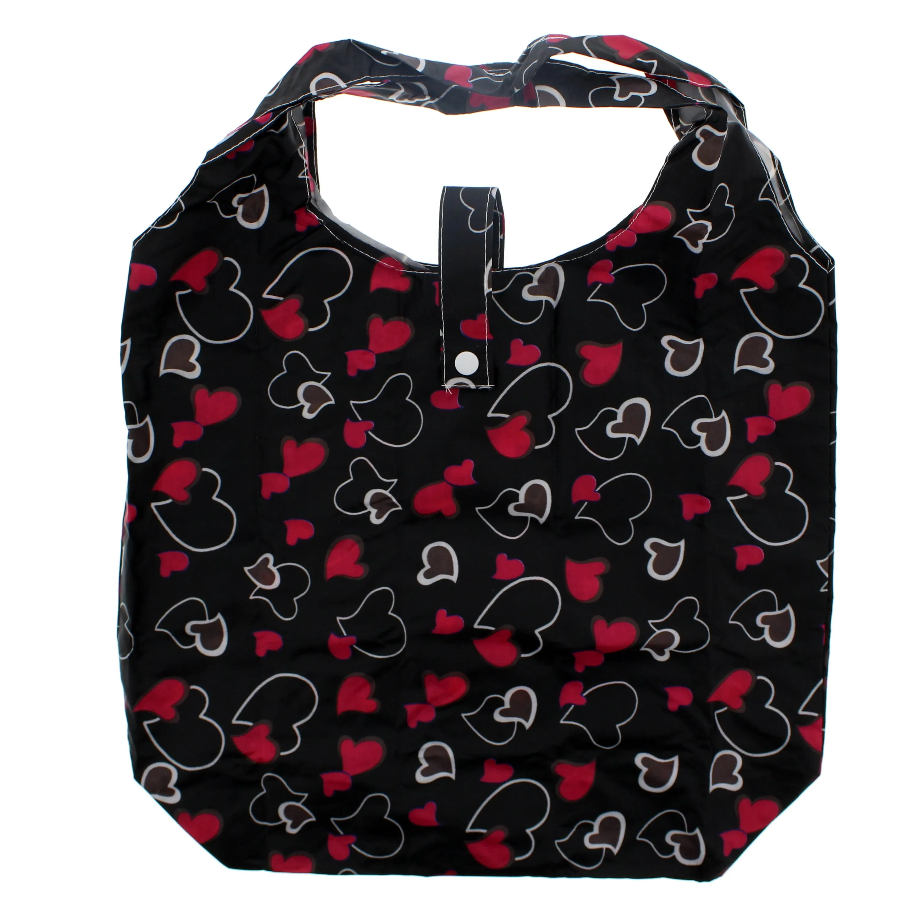 Heavy Duty Heart Themed Black Shopping Bag in Pocket Pouch