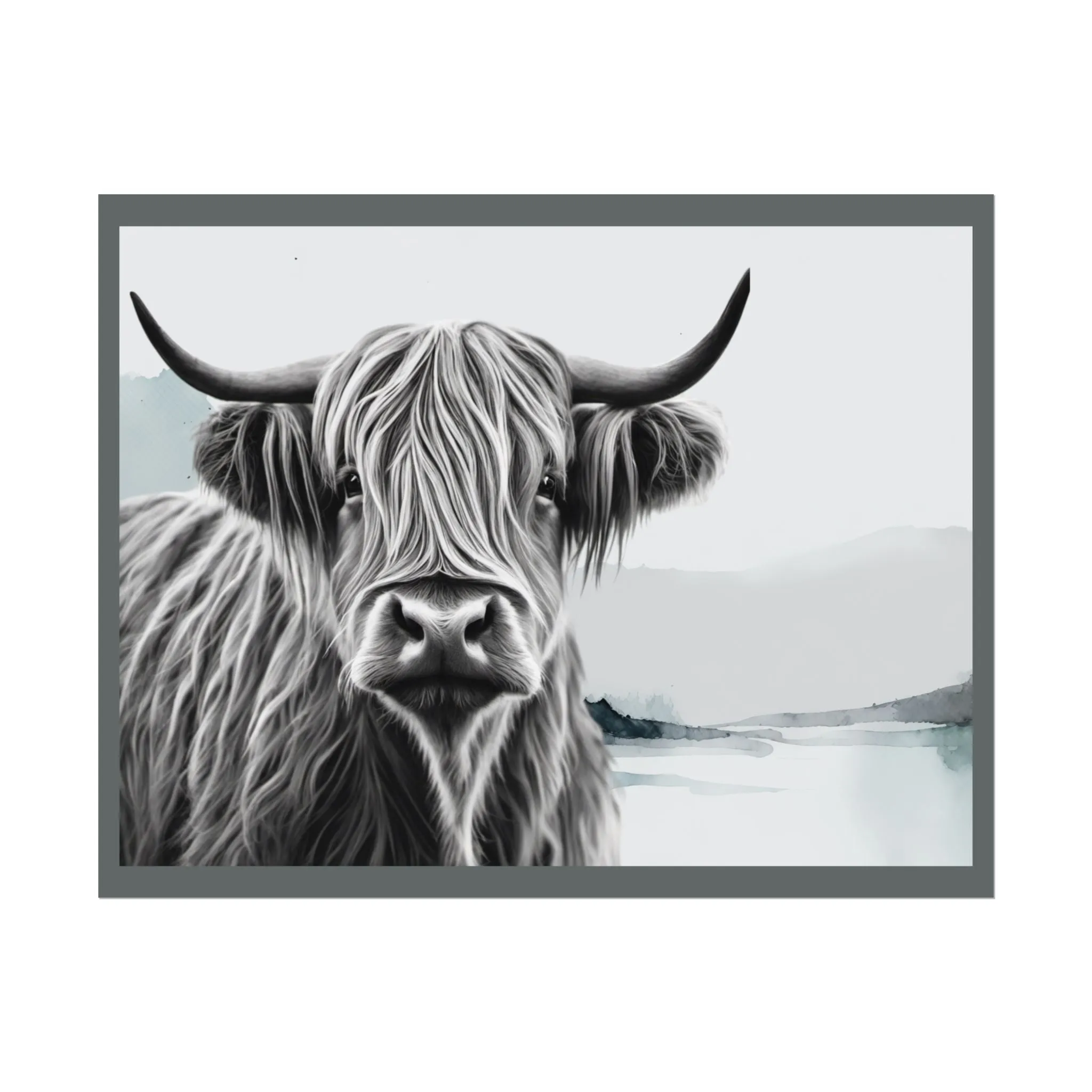 Highland Serenity Wall Print, Rolled Poster, Highland Cow Wall Art, AI Wall Art