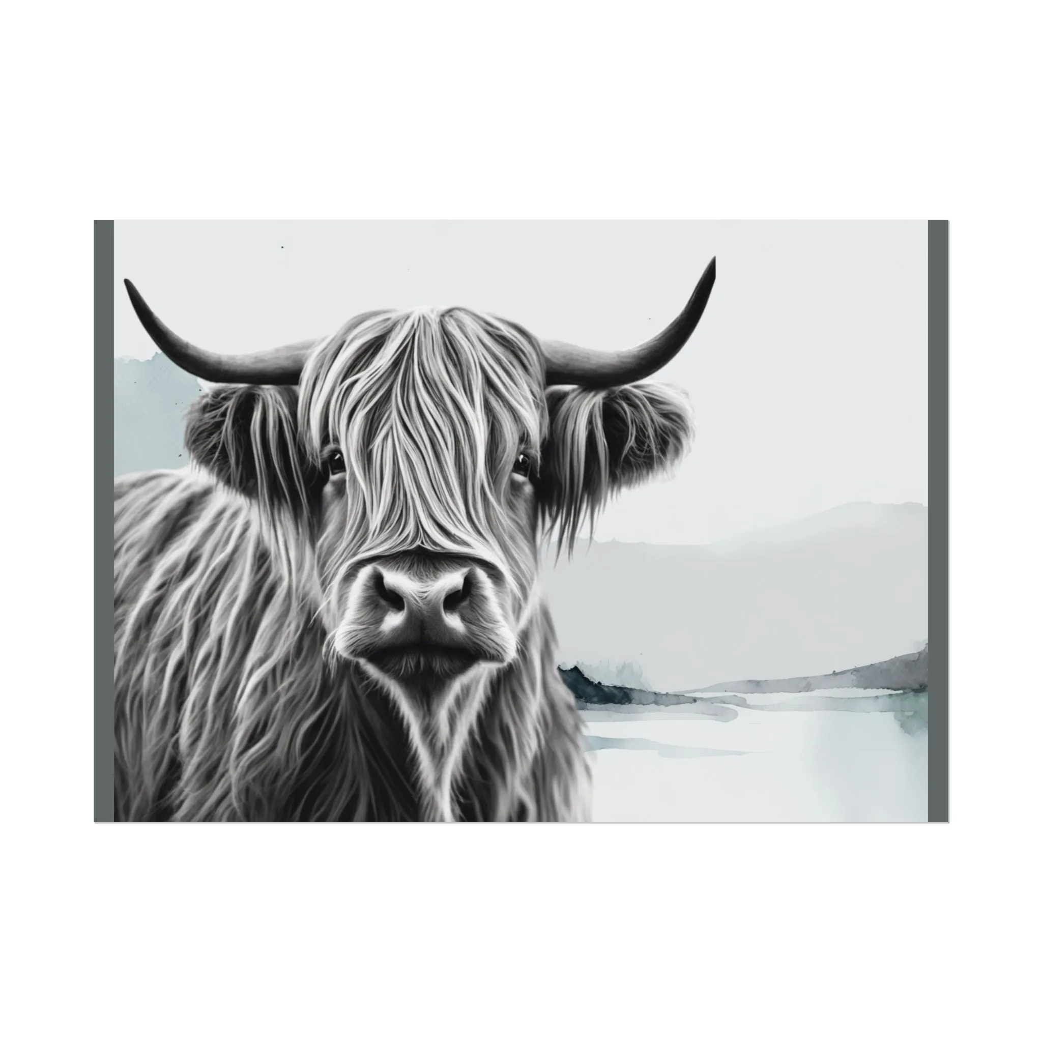 Highland Serenity Wall Print, Rolled Poster, Highland Cow Wall Art, AI Wall Art