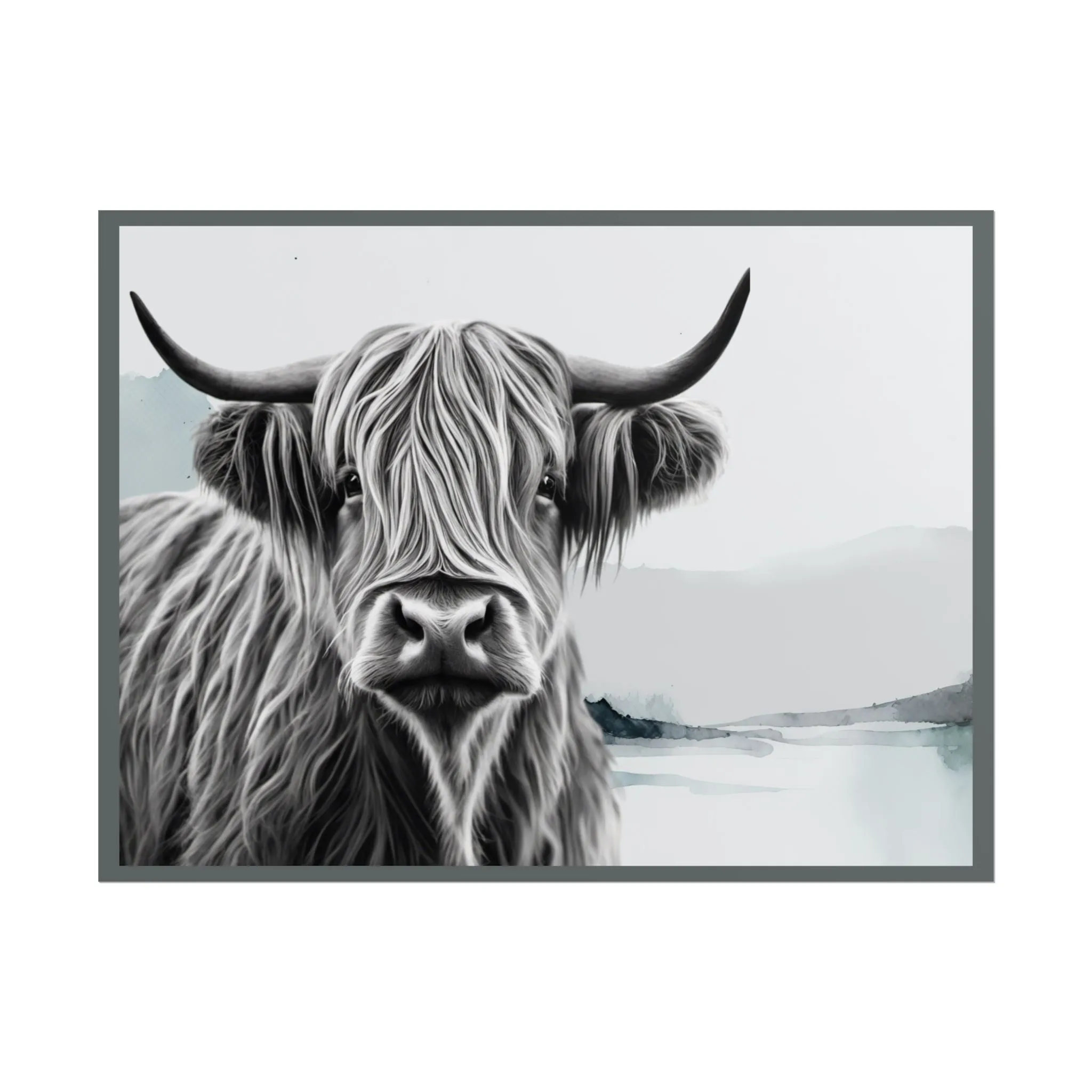 Highland Serenity Wall Print, Rolled Poster, Highland Cow Wall Art, AI Wall Art