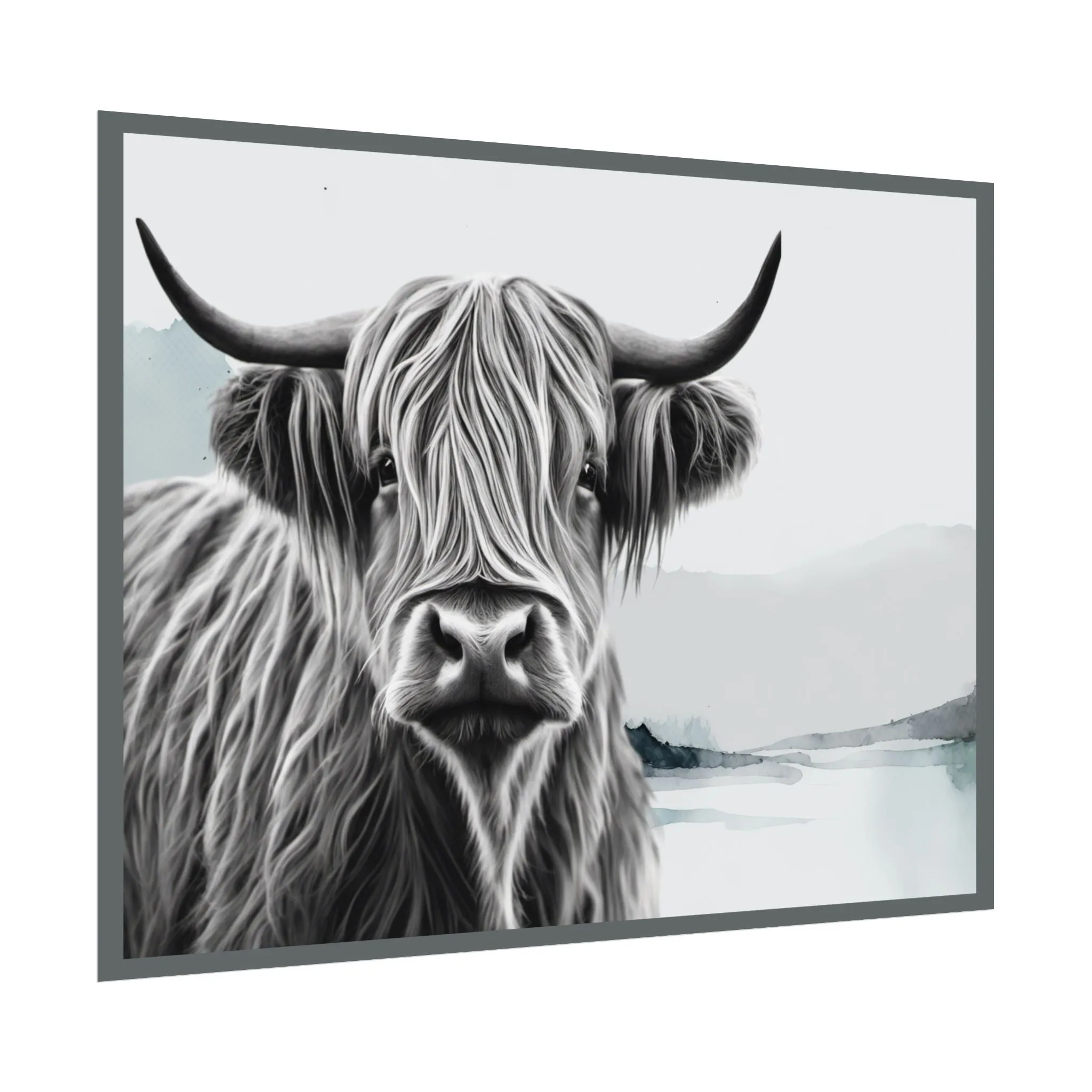 Highland Serenity Wall Print, Rolled Poster, Highland Cow Wall Art, AI Wall Art