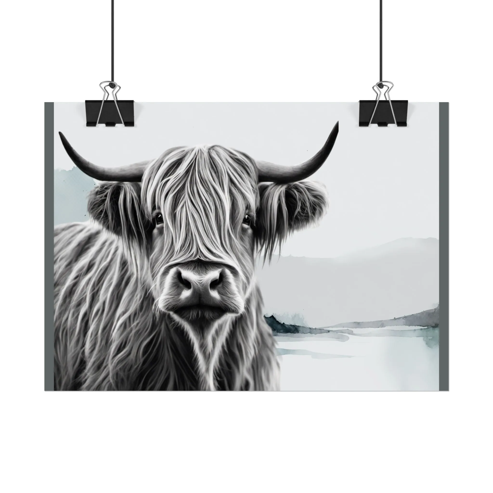 Highland Serenity Wall Print, Rolled Poster, Highland Cow Wall Art, AI Wall Art