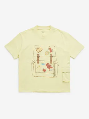 HOP Kids Yellow Bagpack Design Cotton T-Shirt