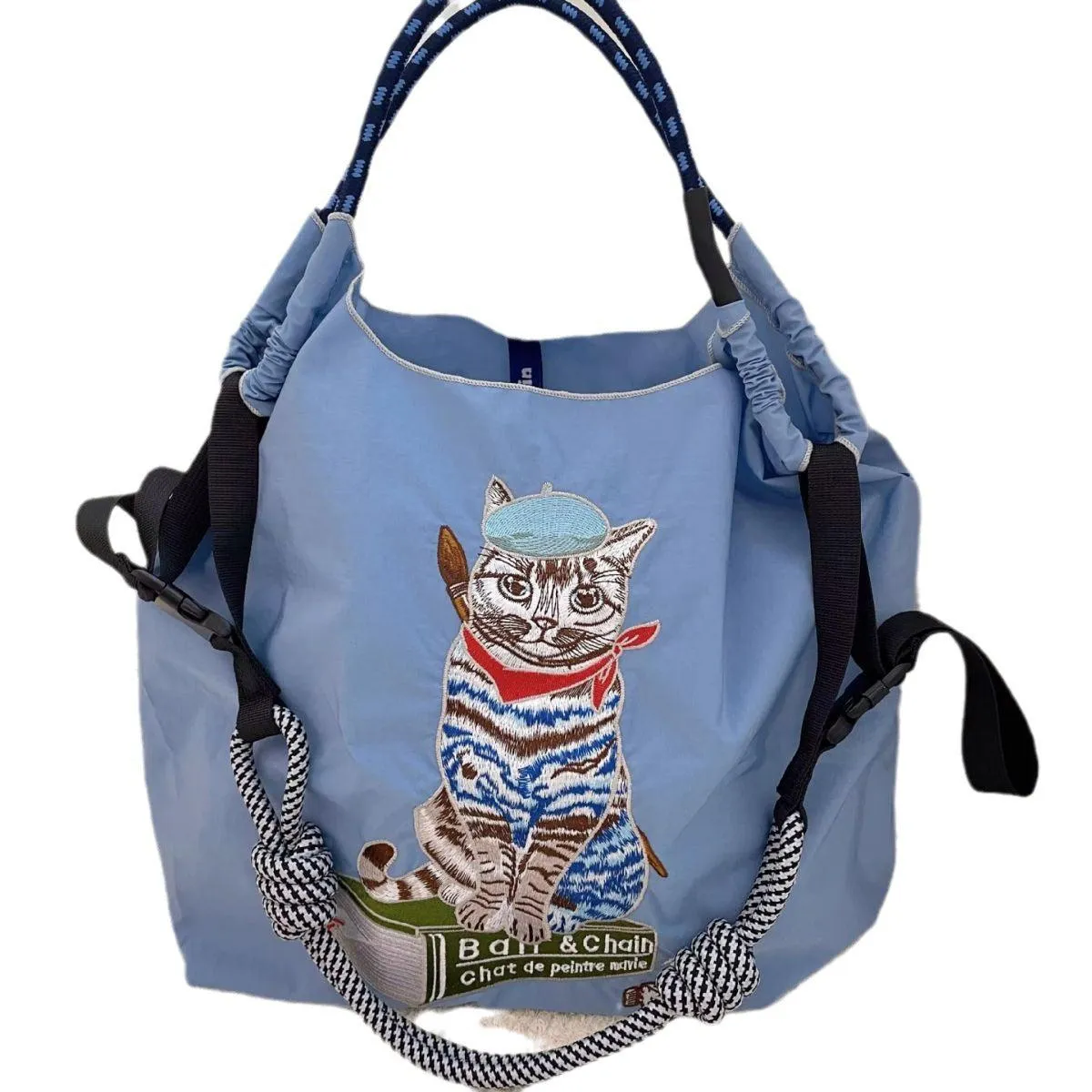 Japanese Painter Cat Embroidery Shopping Bag