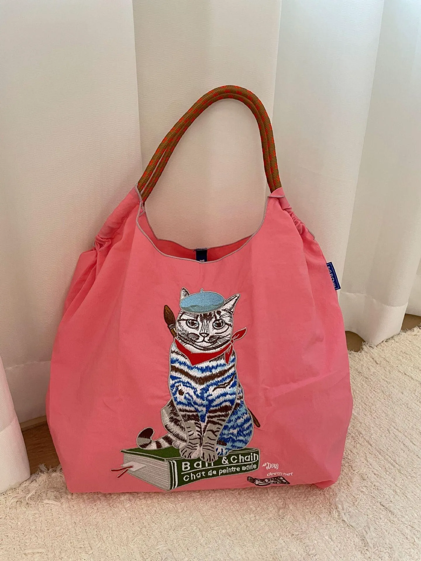 Japanese Painter Cat Embroidery Shopping Bag