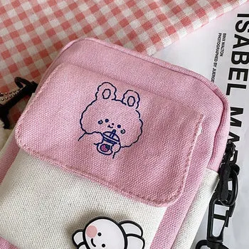 Kawaii Funny Bunny Canvas Side Bag - Kawaii Bag