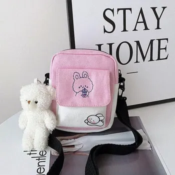 Kawaii Funny Bunny Canvas Side Bag - Kawaii Bag