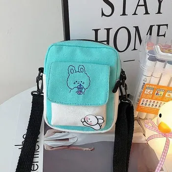 Kawaii Funny Bunny Canvas Side Bag - Kawaii Bag