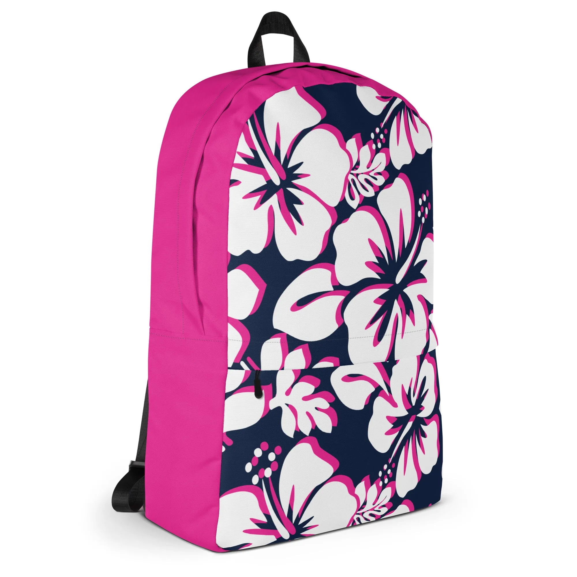 Kids Navy Blue, Hot Pink and White Hawaiian Flowers Backpack