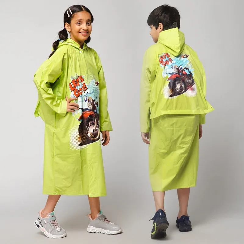 Kids Waterproof PVC Longcoat with Adjustable Hood | Storage Pouch Included | Size: 5-6 Years | Lime