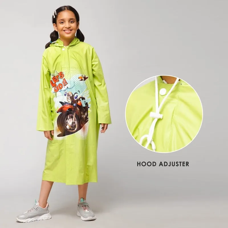 Kids Waterproof PVC Longcoat with Adjustable Hood | Storage Pouch Included | Size: 5-6 Years | Lime