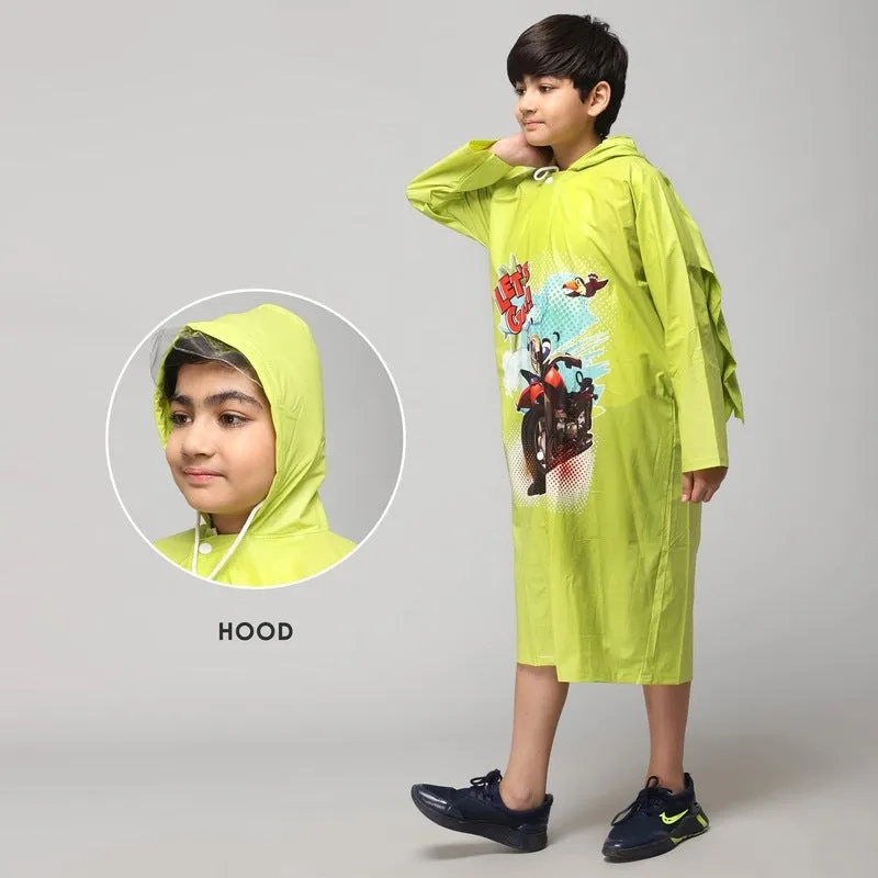 Kids Waterproof PVC Longcoat with Adjustable Hood | Storage Pouch Included | Size: 5-6 Years | Lime