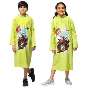 Kids Waterproof PVC Longcoat with Adjustable Hood | Storage Pouch Included | Size: 5-6 Years | Lime