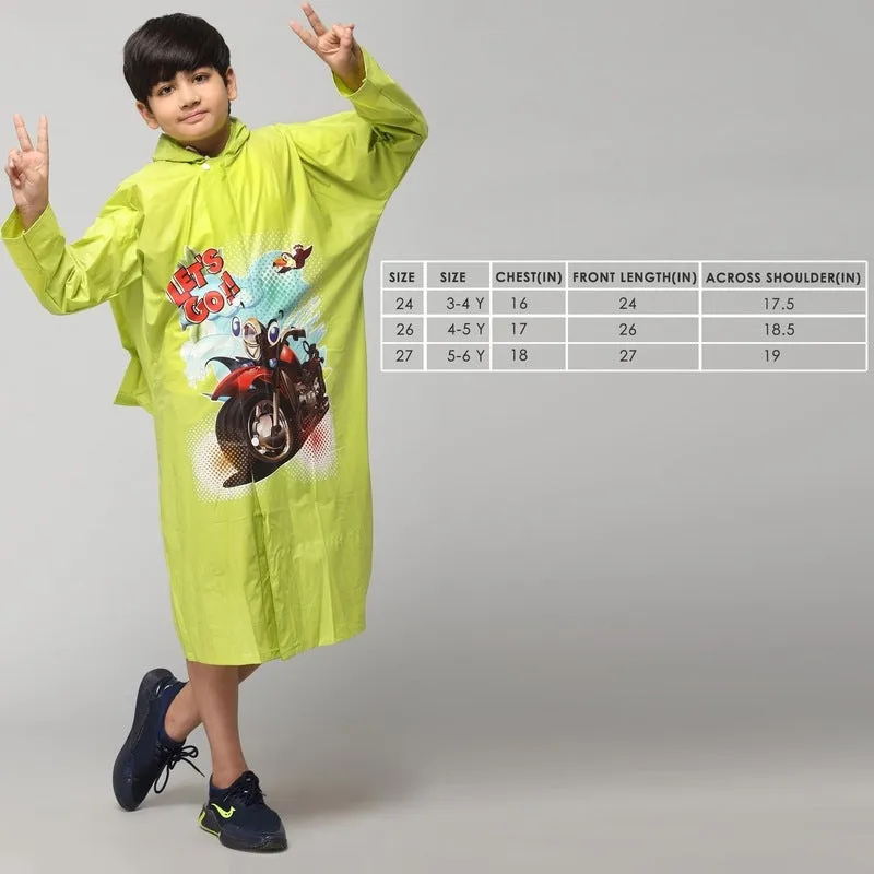 Kids Waterproof PVC Longcoat with Adjustable Hood | Storage Pouch Included | Size: 5-6 Years | Lime