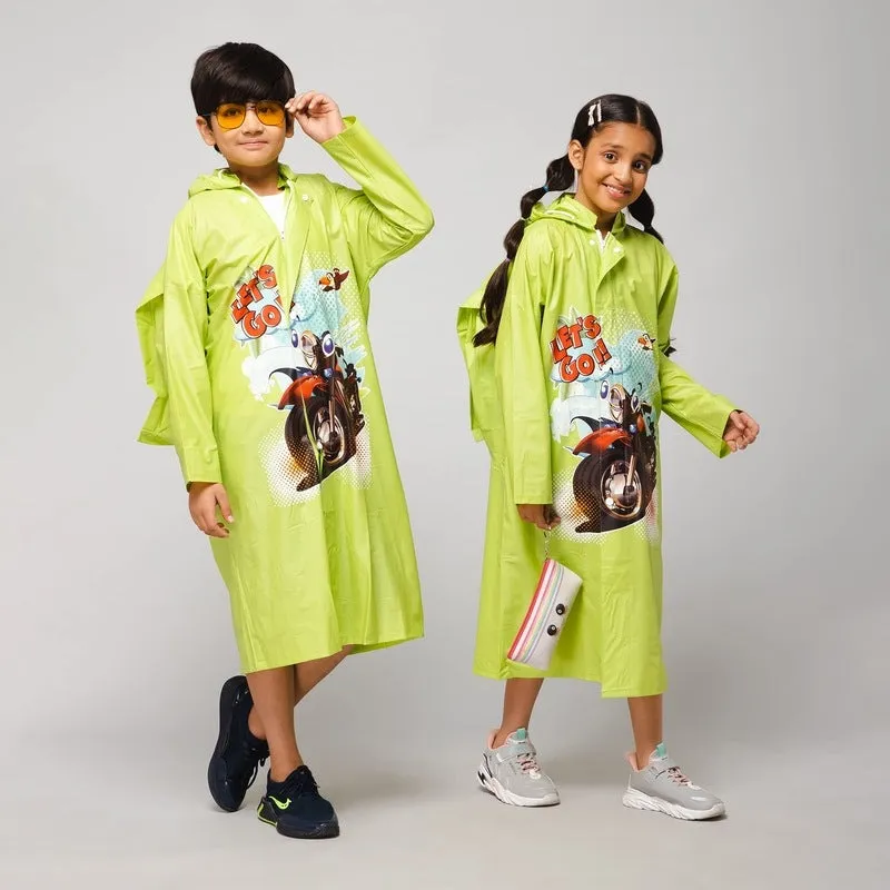 Kids Waterproof PVC Longcoat with Adjustable Hood | Storage Pouch Included | Size: 5-6 Years | Lime