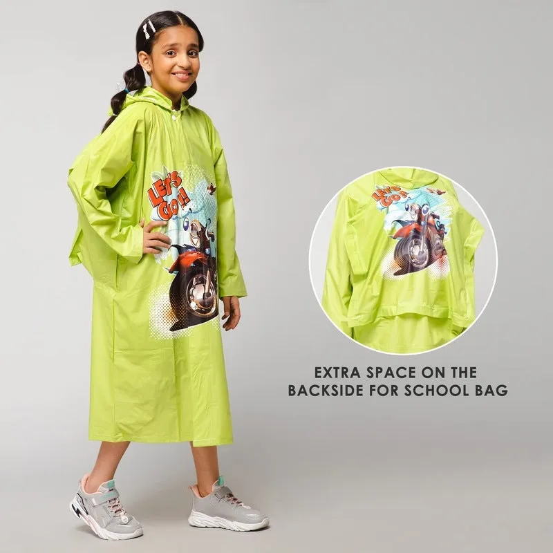 Kids Waterproof PVC Longcoat with Adjustable Hood | Storage Pouch Included | Size: 5-6 Years | Lime