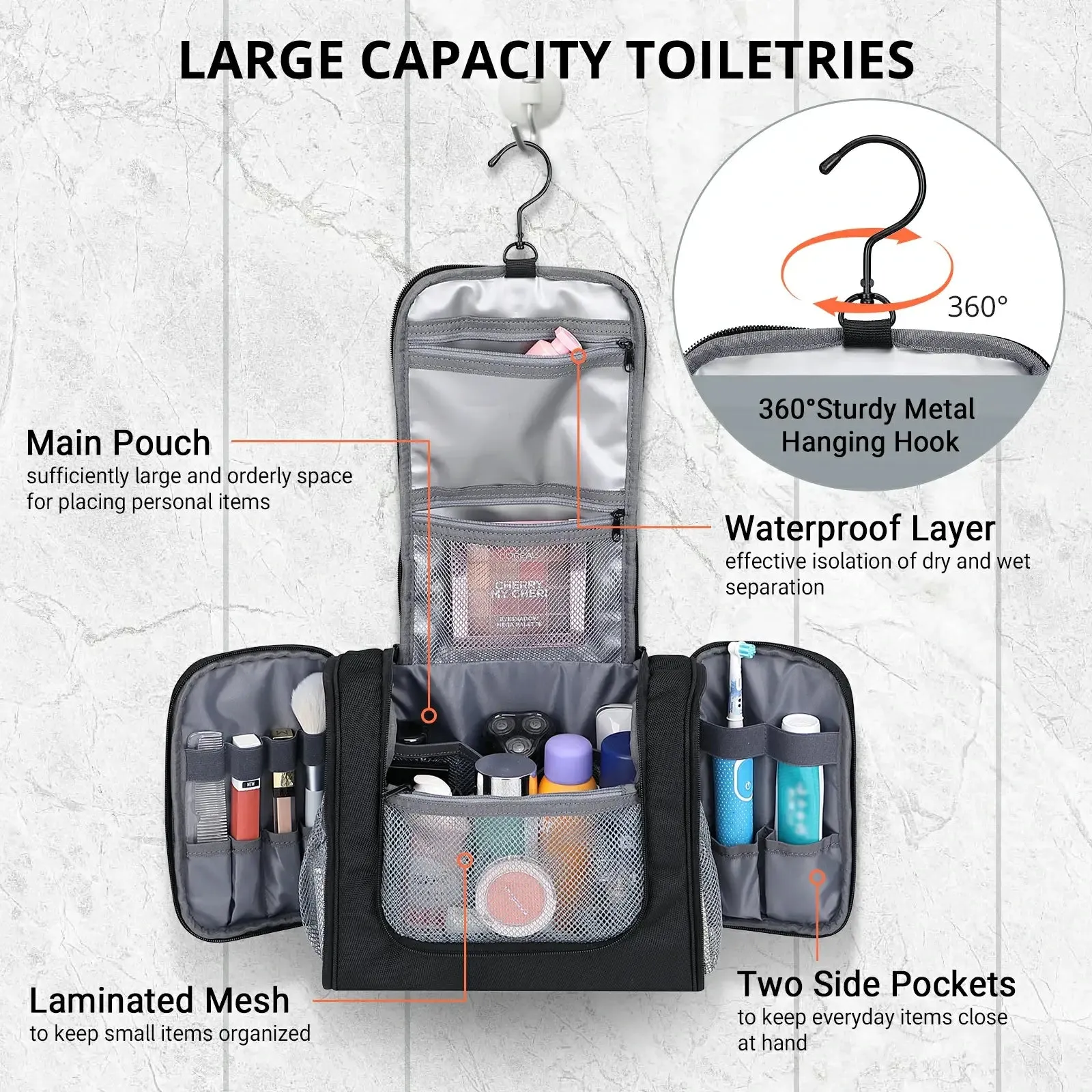 Large Hanging Multi-Toiletry Bag for Men