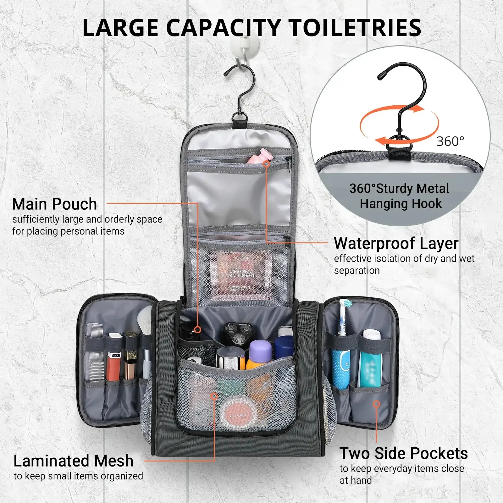 Large Hanging Multi-Toiletry Bag for Men