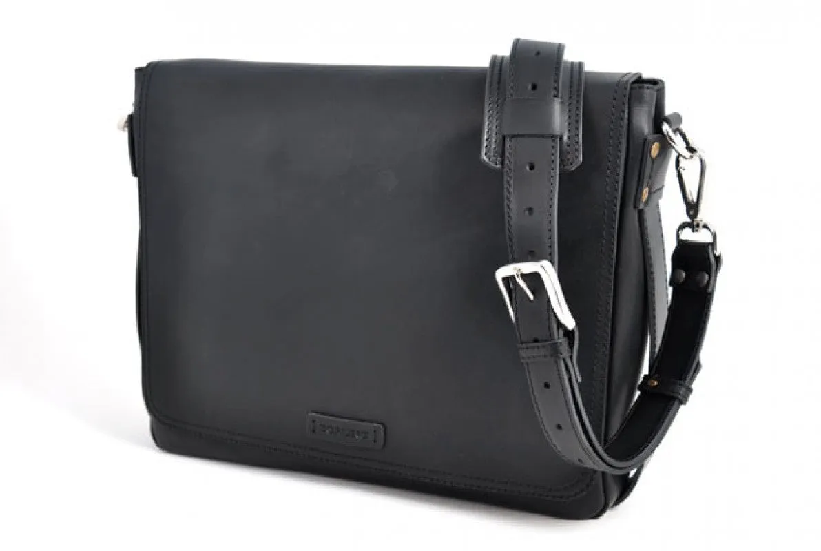 Leather Messenger Bag - Onyx Black