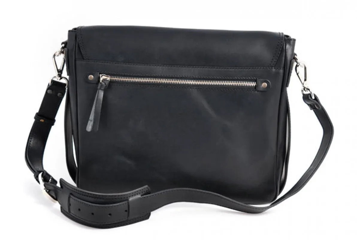 Leather Messenger Bag - Onyx Black