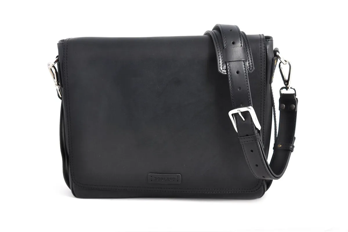 Leather Messenger Bag - Onyx Black