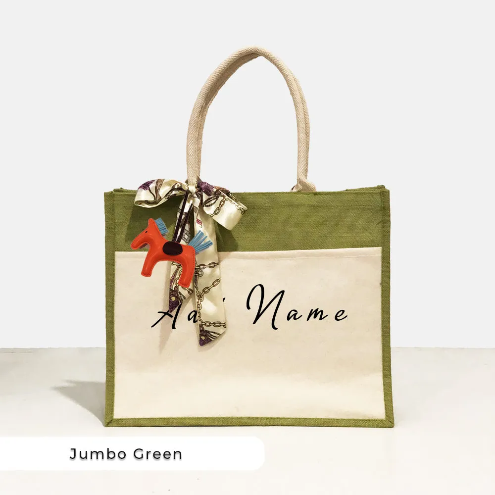 Lux JUMBO Jute Tote Bag [FREE Custom Add Name]