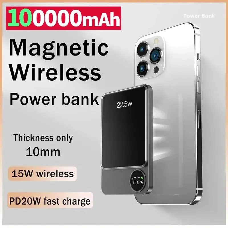 Magnetic Powerbank Wireless Power Bank Magnetic 100000mAh Portable Powerbank Fast Charger For iPhone Xiaomi Samsung For All Magnetic Series Phone