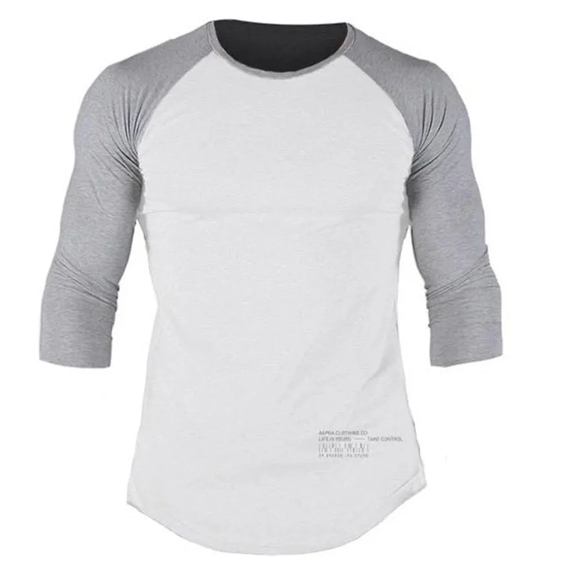 Men Casual Skinny T-shirt Cotton Shawl Sleeve Shirts Gym Fitness Bodybuilding Workout Patchwork Tee Tops Male Crossfit Clothing