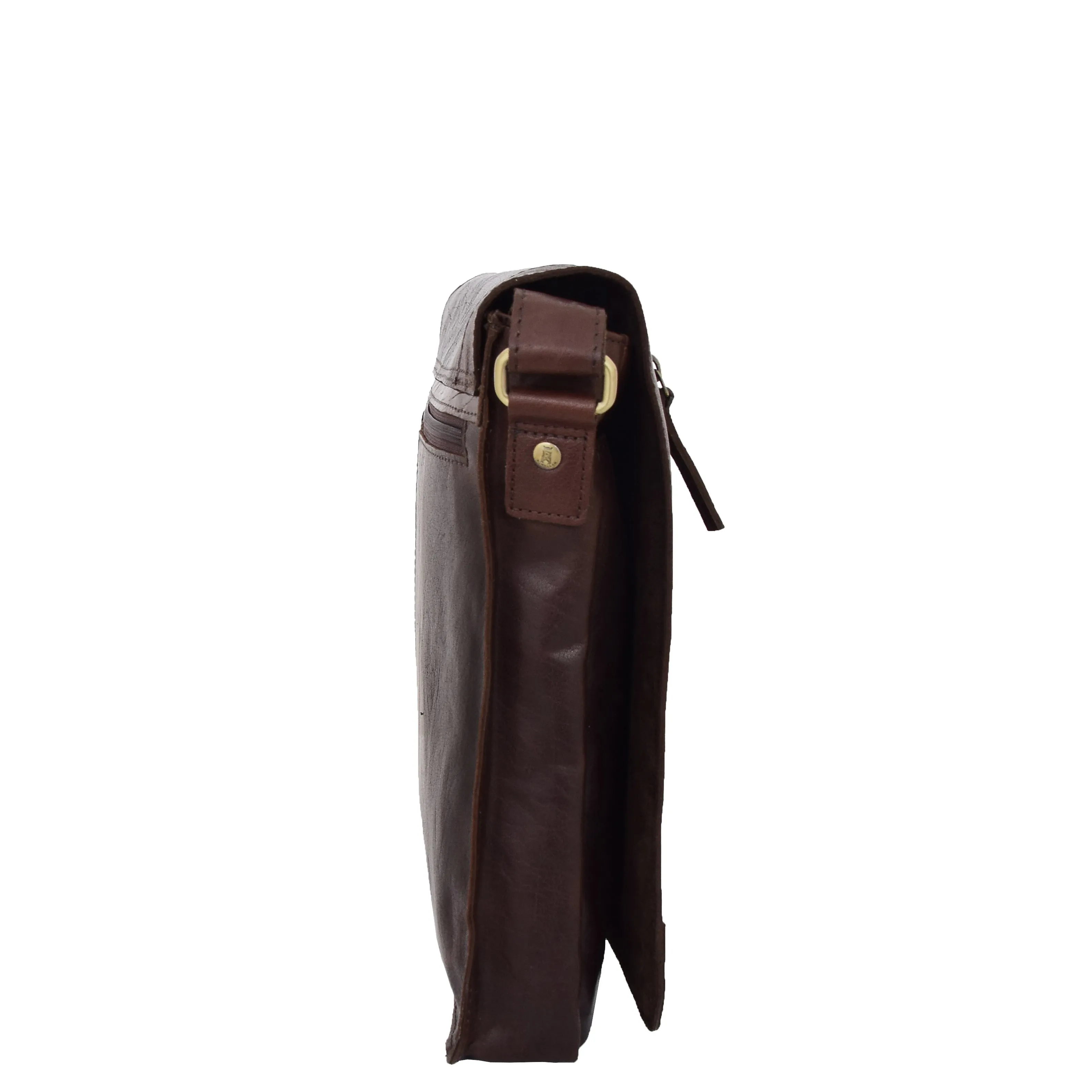 Mens Leather Flap Over Cross Body Bag Bristol Brown