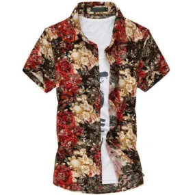 Mens Red Short Sleeve Floral Shirt