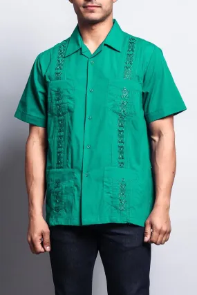 Men's Short Sleeve Cuban Style Guayabera Shirt (Sage/Mint)