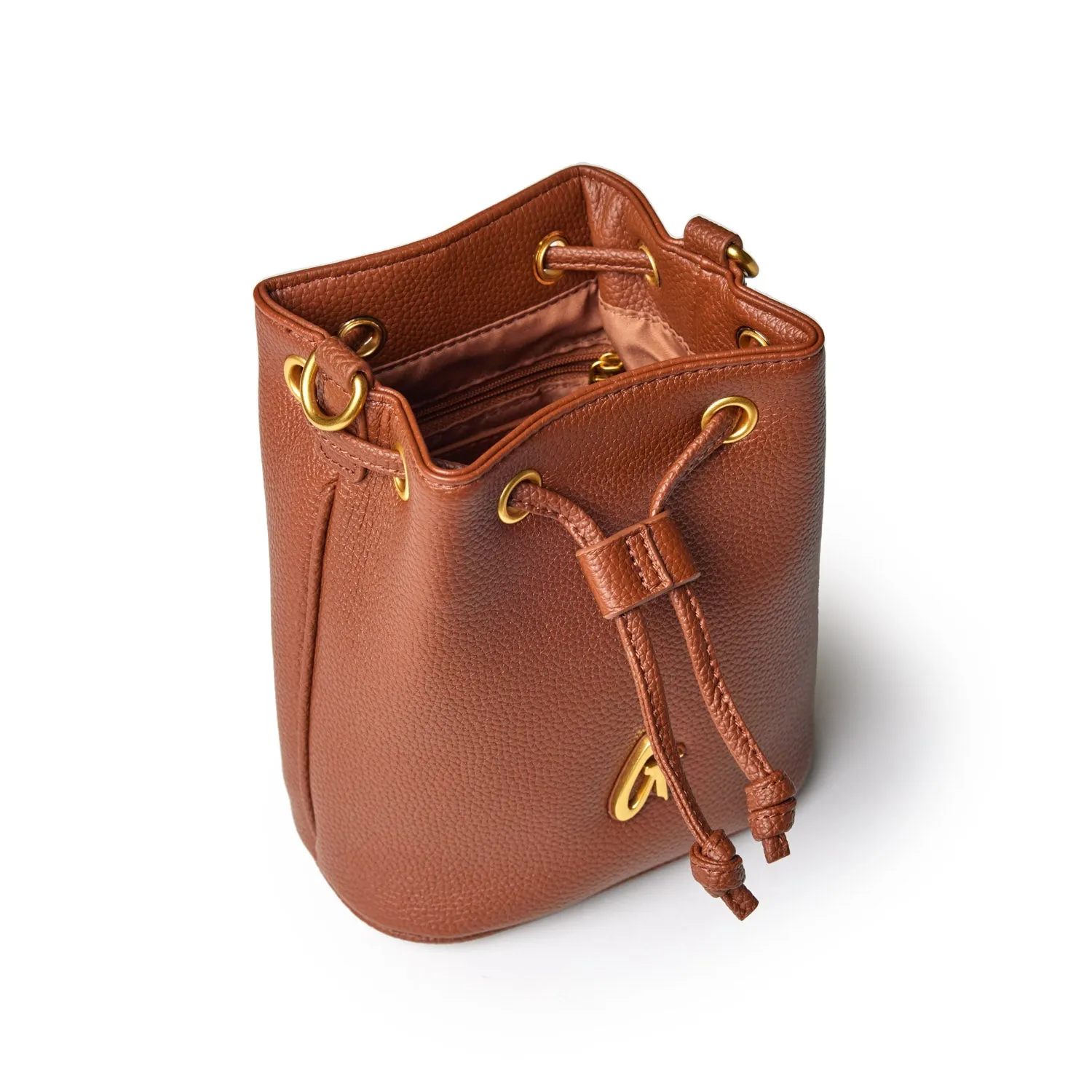 MINI PEBBLE BUCKET BAG - BROWN