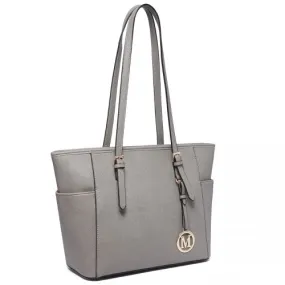 Miss Lulu Grey Faux Leather Adjustable Handle Tote Bag - Stylish & Versatile Women's Handbag