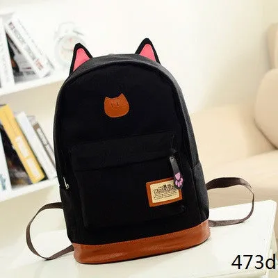 Miyahouse Canvas Backpack Women Casual School Backpacks For Teenage Girls Cartoon Women Bag Cute Cat Ear Children Backpack