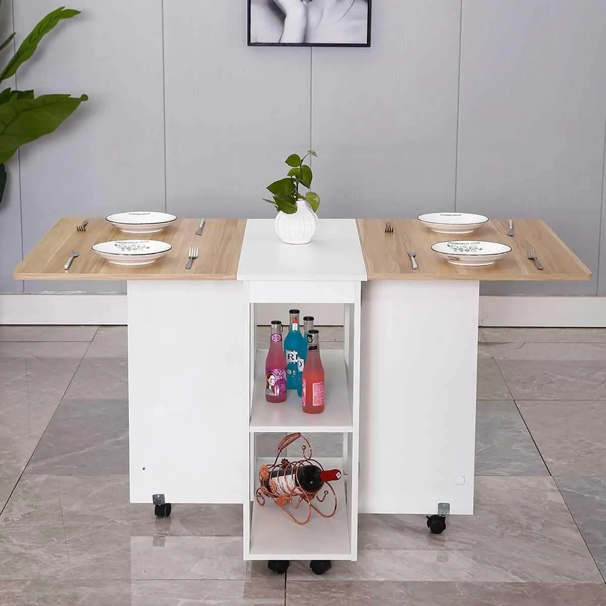 Modern Foldable Wheeled Dining Table Set