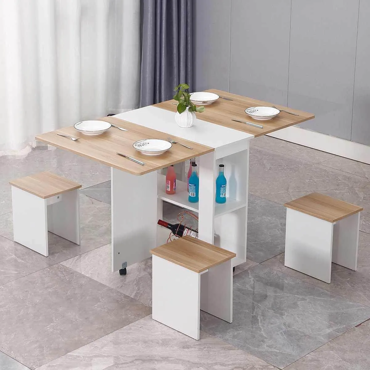 Modern Foldable Wheeled Dining Table Set