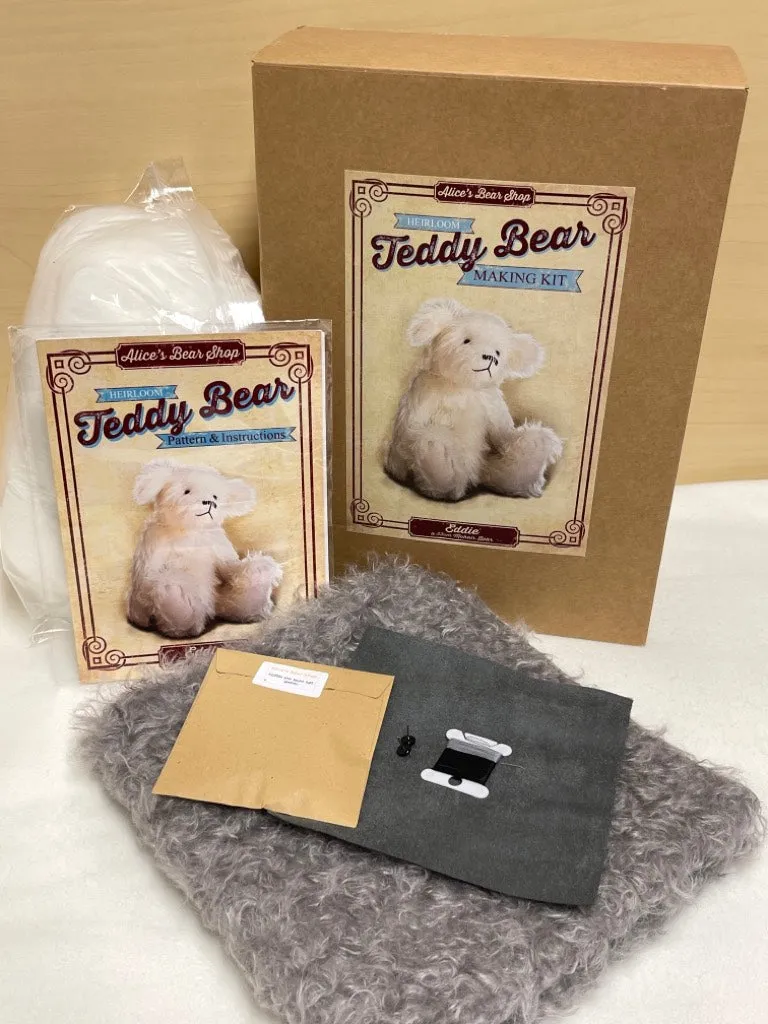 Mohair Teddy Bear Making Kit - Eddie 33cm - NEW Curly Silver Grey Steiff Schulte Fabric Mohair