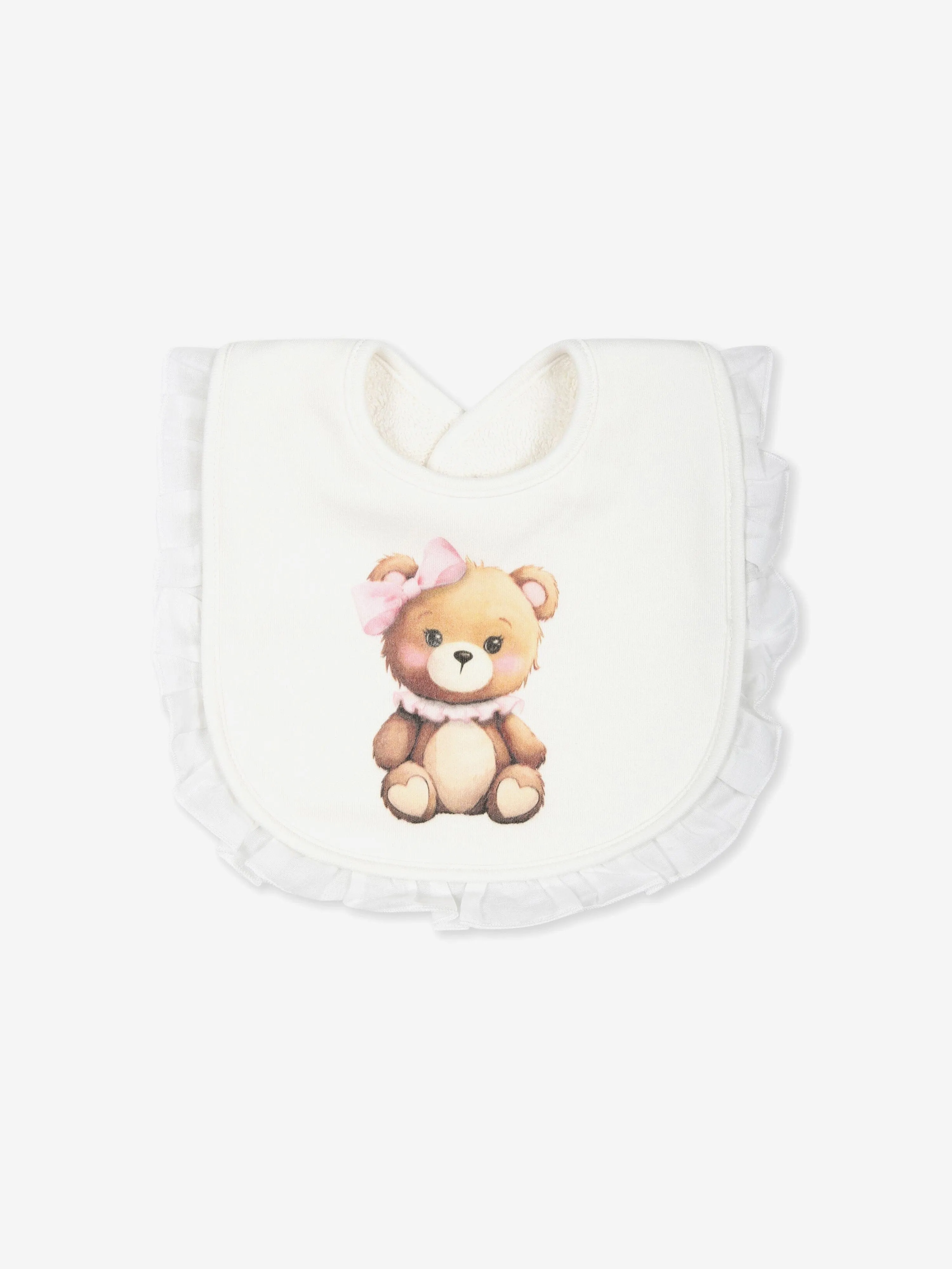 Monnalisa Baby Girls Teddy Bear Bib in White