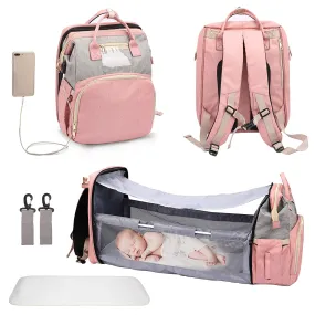 Multi-Function Backpack with Folding Crib and Large Capacity Organizer Bag