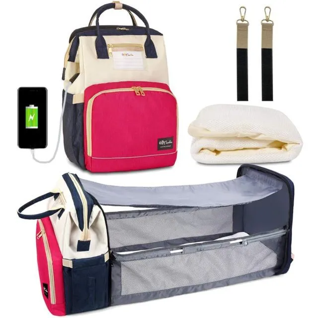 Multi-Function Backpack with Folding Crib and Large Capacity Organizer Bag