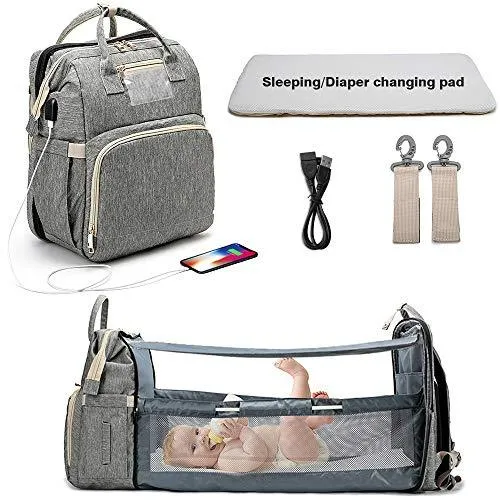 Multi-Function Backpack with Folding Crib and Large Capacity Organizer Bag