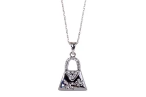 N7210 Dainty Purse Lock Rhodium Plated Swarovski Elements Pendant Necklace