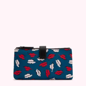 NAVY HANDPAINTED LIP PRINT DOUBLE MAKEUP BAG