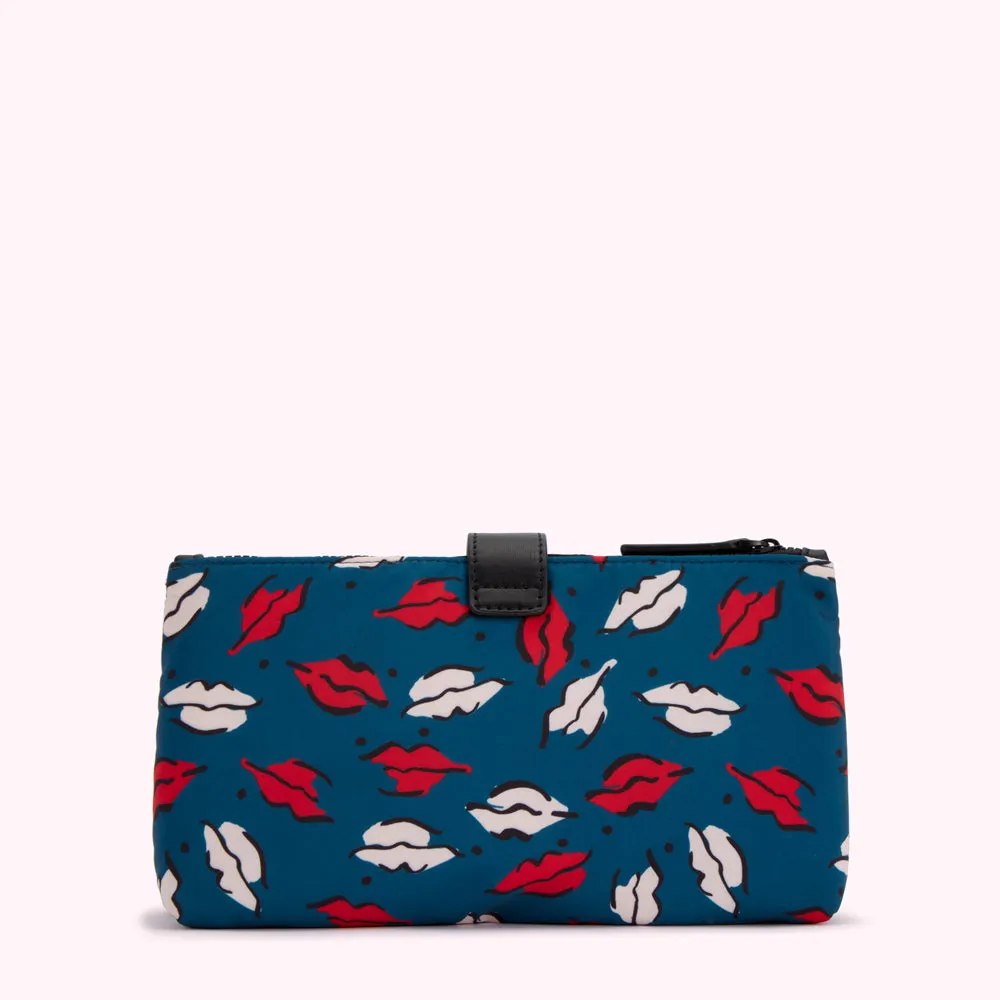 NAVY HANDPAINTED LIP PRINT DOUBLE MAKEUP BAG