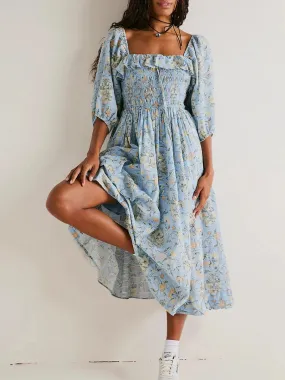 Neck Long Sleeve Flowy Maxi Dress Beach Cocktail Club Casual Square Dress