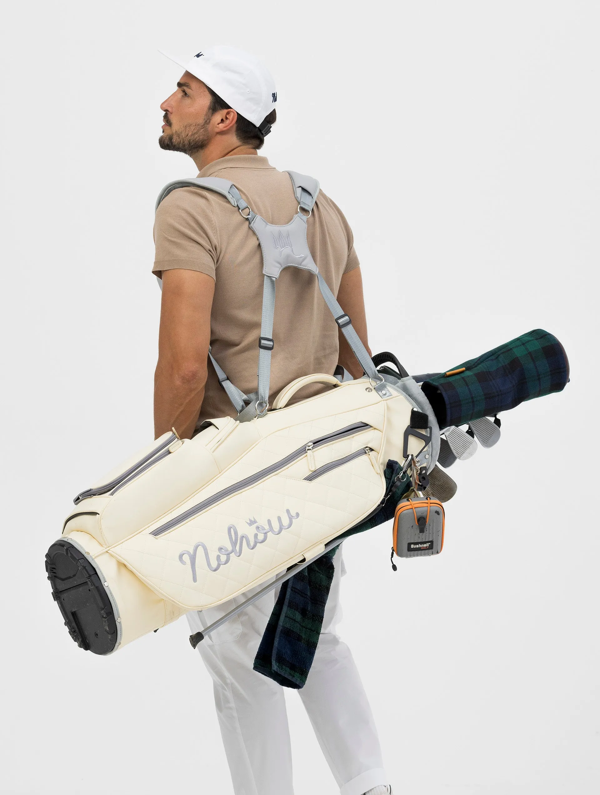 NOHOW LTD GOLF BAG IN CREAM WITH UNIQUE GREY ZIPPERS