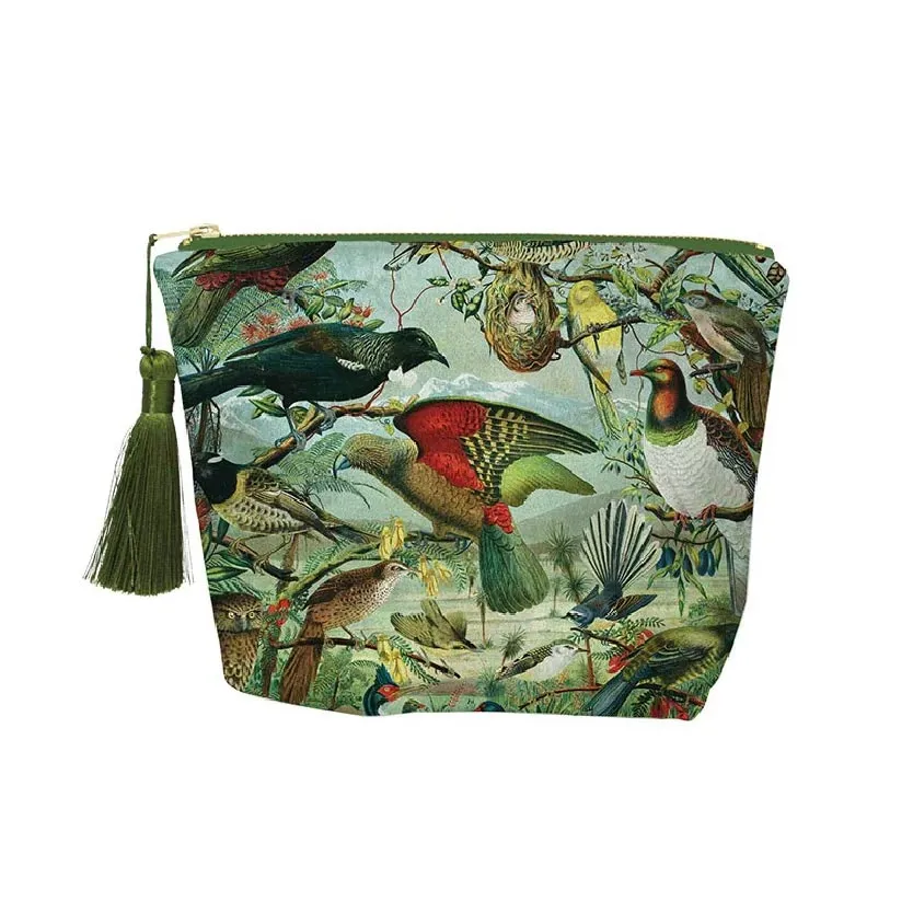 NZ Native Birds Velvet Cosmetics Bag