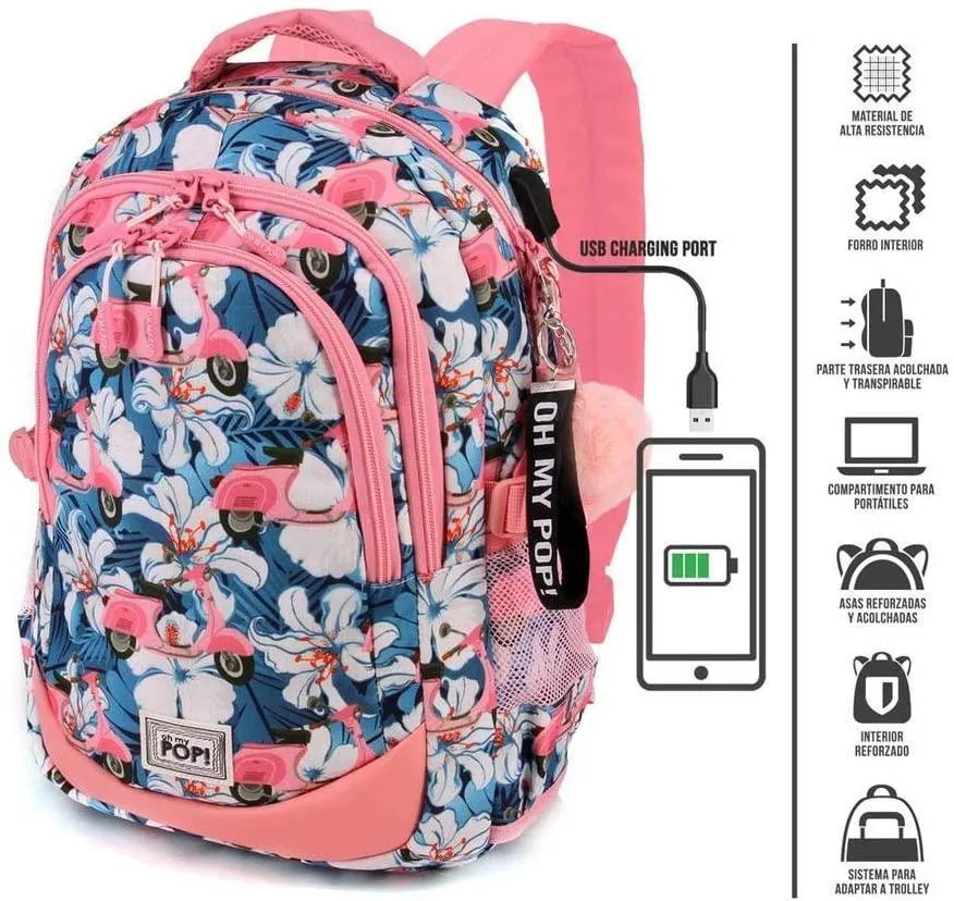 Oh My Pop Pink Scooter-Running HS Backpack Casual Daypack 44cm