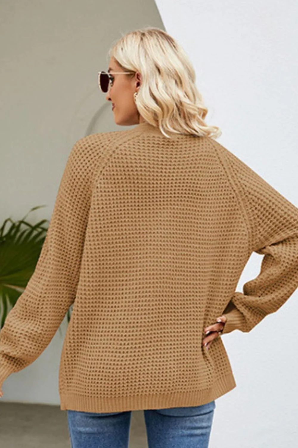 Open Front Raglan Sleeve Pocketed Cardigan