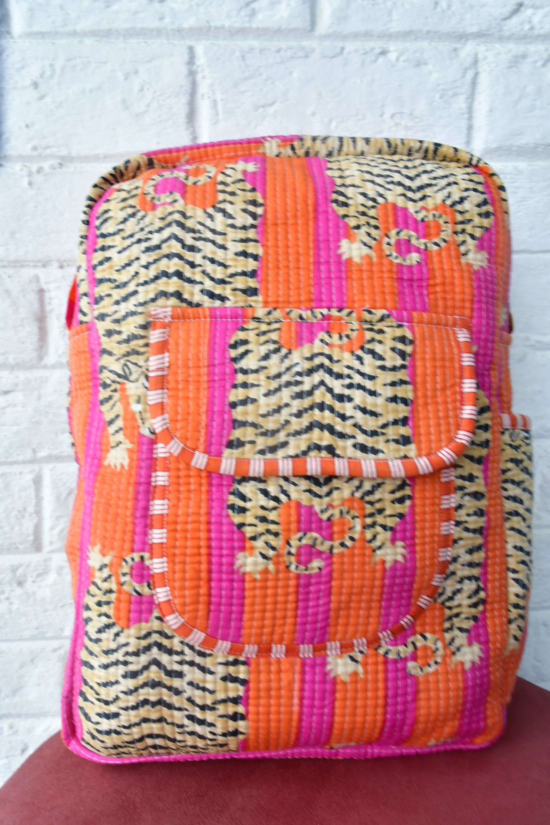 Orange and Pink Tiger Print Backpack